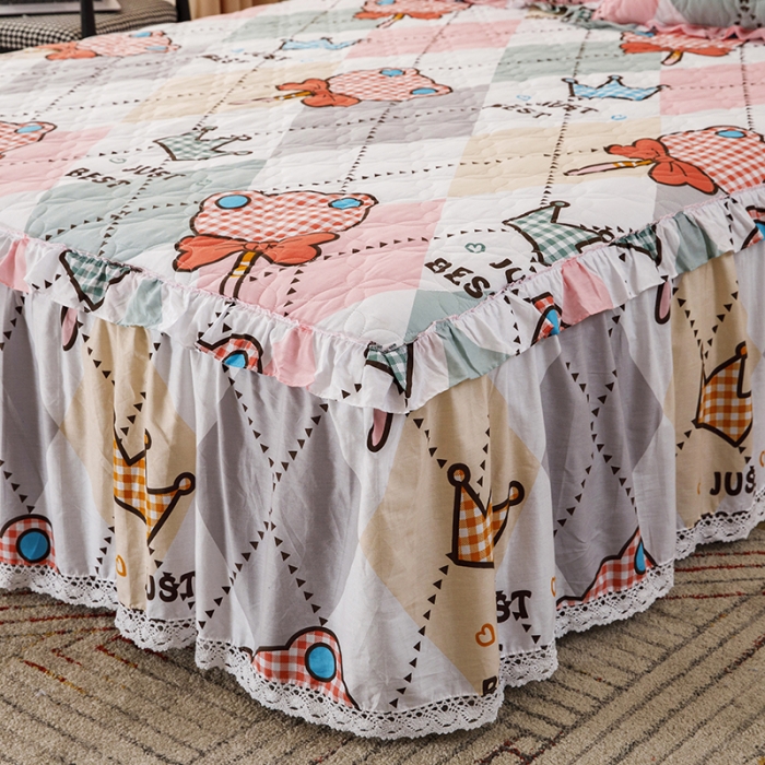 91家纺网 家纺一手货源 找家纺 纽缦 2021新款上下边夹棉床裙四件套 糖果熊