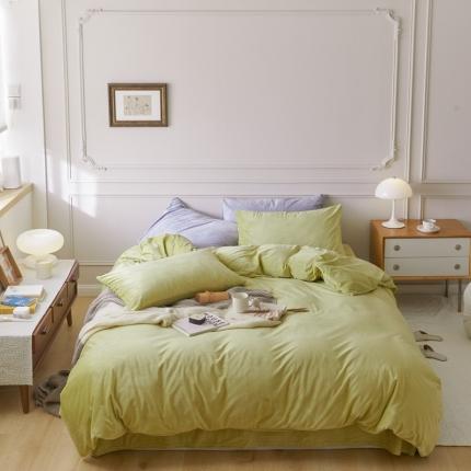 2021新款高克重北欧风牛奶绒天鹅绒法莱绒四件套 牛油果绿