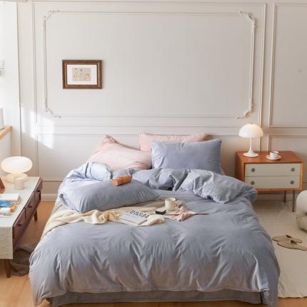 2021新款高克重简约北欧风牛奶绒天鹅绒法莱绒四件套 银灰