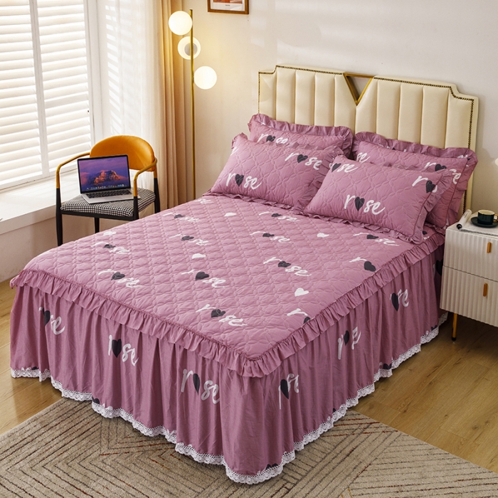 91家纺网 家纺一手货源 找家纺 纽缦 2021新款上下边夹棉床裙四件套 甜蜜的爱