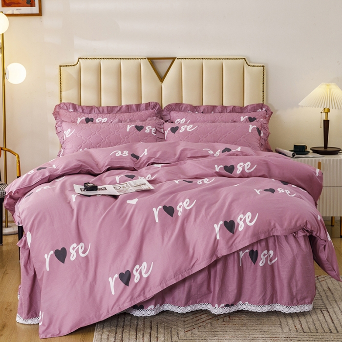 91家纺网 家纺一手货源 找家纺 纽缦 2021新款上下边夹棉床裙四件套 甜蜜的爱