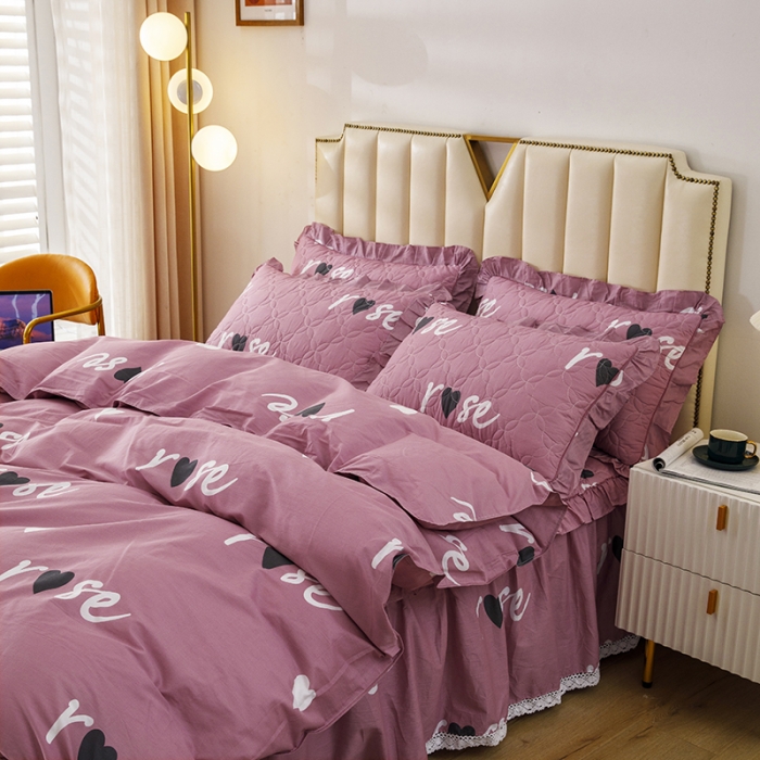 91家纺网 家纺一手货源 找家纺 纽缦 2021新款上下边夹棉床裙四件套 甜蜜的爱