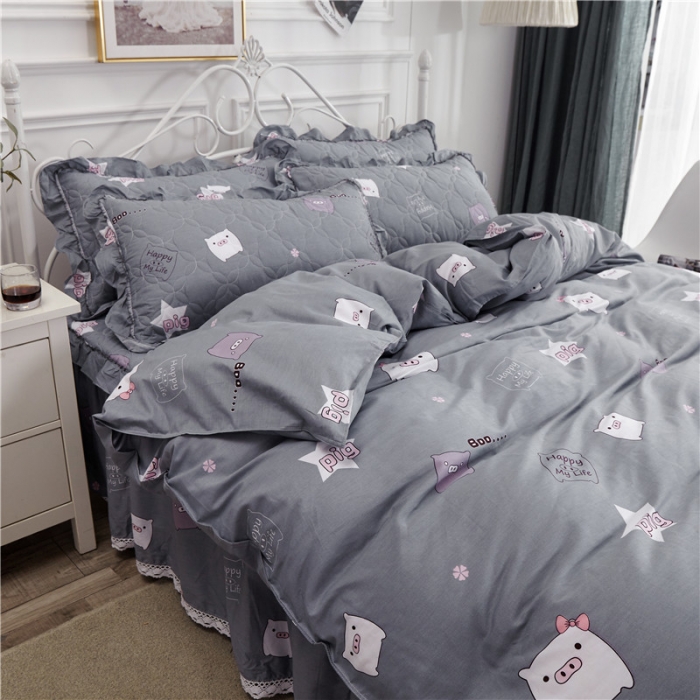 91家纺网 家纺一手货源 找家纺 纽缦 2021新款上下边夹棉床裙四件套 小猪宝宝