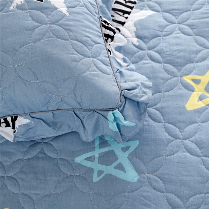 91家纺网 家纺一手货源 找家纺 纽缦 2021新款上下边夹棉床裙四件套 星梦缘蓝