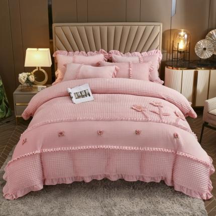 91家纺网 家纺一手货源 找家纺 兴美佳 魔法绒手工盘花四件套-三花争艳