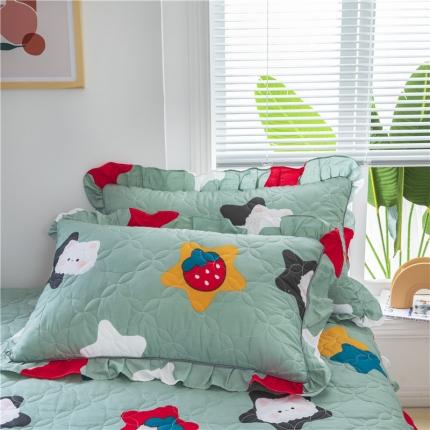 91家纺网 家纺一手货源 找家纺 纽缦 2021新款上下边夹棉单枕套 喵星球绿