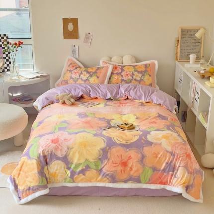 91家纺网 家纺一手货源 找家纺 （总）圆岛家纺 新款冬季数码印花高档婴儿绒兔兔绒四件套