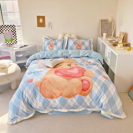 91家纺网 家纺一手货源 找家纺 （总）圆岛家纺 新款冬季数码印花高档婴儿绒兔兔绒四件套