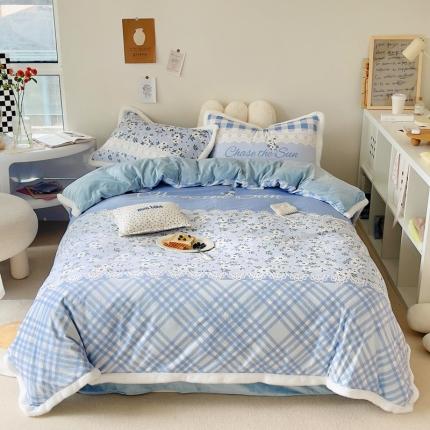 91家纺网 家纺一手货源 找家纺 （总）圆岛家纺 新款冬季数码印花高档婴儿绒兔兔绒四件套