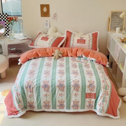 91家纺网 家纺一手货源 找家纺 （总）圆岛家纺 新款冬季数码印花高档婴儿绒兔兔绒四件套