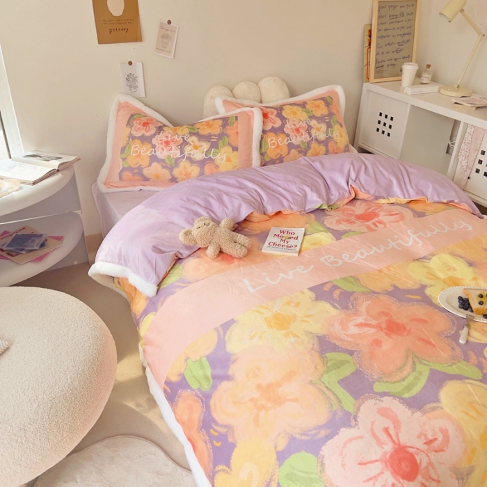 91家纺网 家纺一手货源 找家纺 （总）圆岛家纺 新款冬季数码印花高档婴儿绒兔兔绒四件套