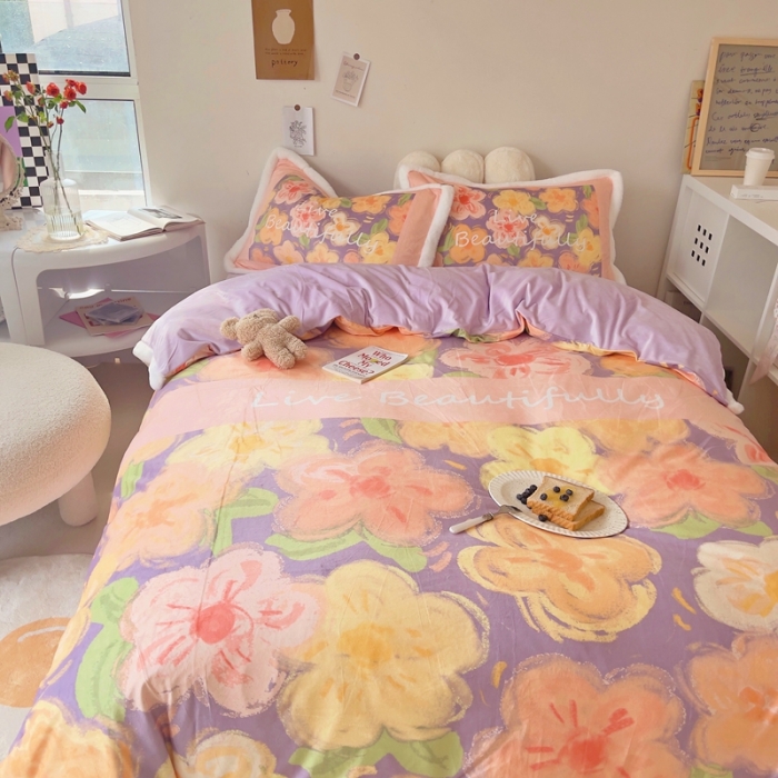 91家纺网 家纺一手货源 找家纺 （总）圆岛家纺 新款冬季数码印花高档婴儿绒兔兔绒四件套