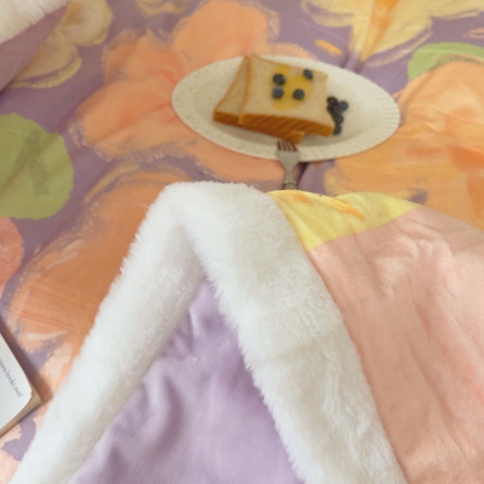 91家纺网 家纺一手货源 找家纺 圆岛家纺 新款冬季数码印花高档婴儿绒兔兔绒四件套 花田