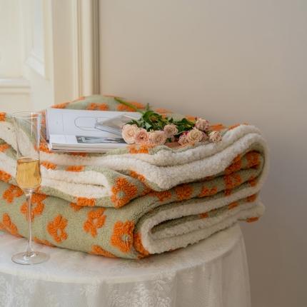 91家纺网 家纺一手货源 找家纺 圆岛家纺  新款定制款文艺提花羊羔绒保暖毛毯小花系列 橘