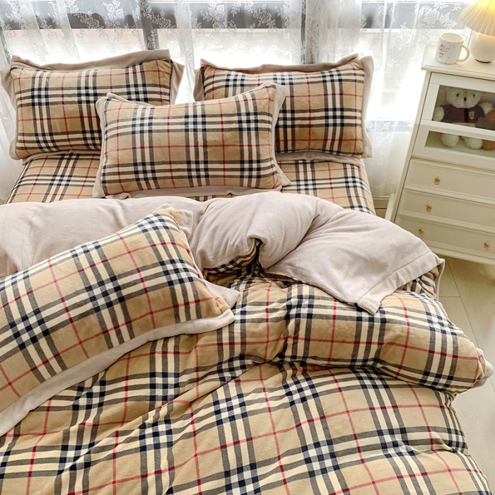 91家纺网 家纺一手货源 找家纺 金爱家 2021新款250克牛奶绒四件套 巴宝莉