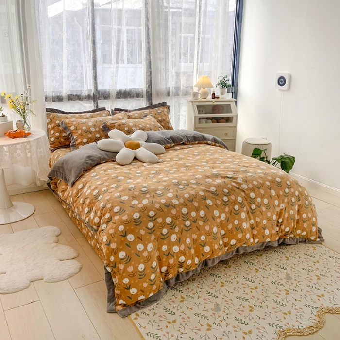 91家纺网 家纺一手货源 找家纺 金爱家 2021新款250克牛奶绒四件套 花间物语