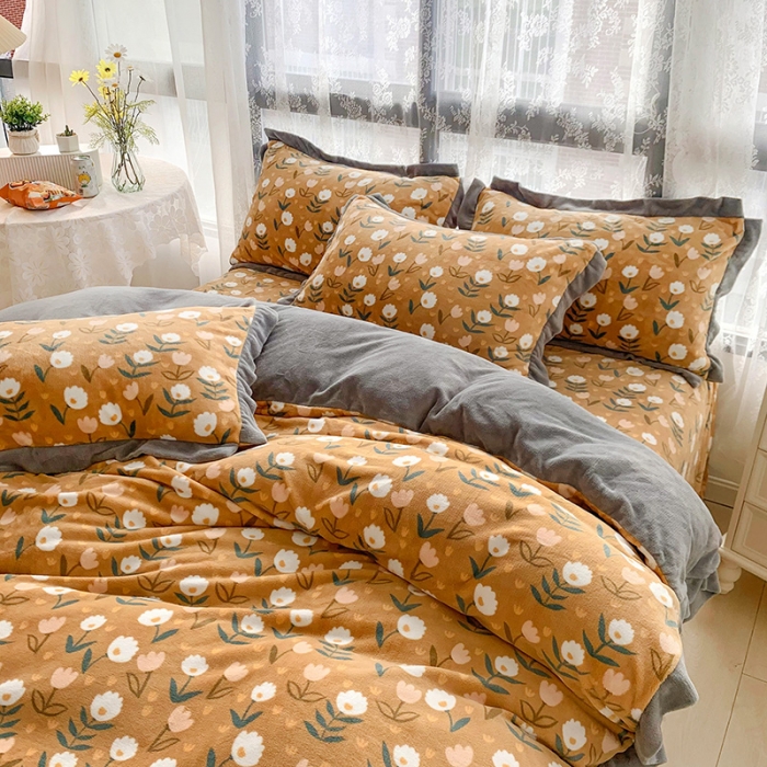 91家纺网 家纺一手货源 找家纺 金爱家 2021新款250克牛奶绒四件套 花间物语