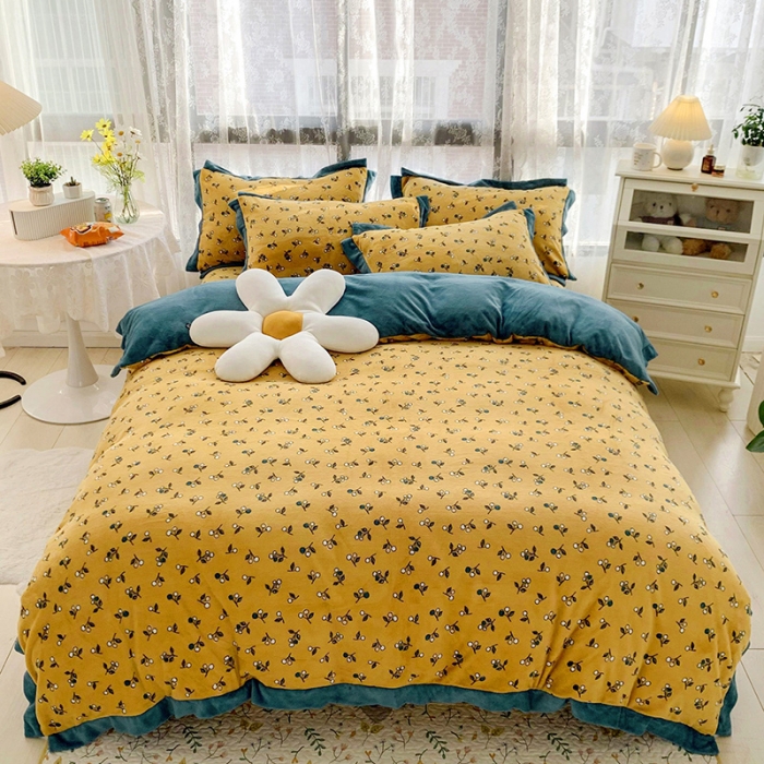 91家纺网 家纺一手货源 找家纺 金爱家 2021新款250克牛奶绒四件套 秋实