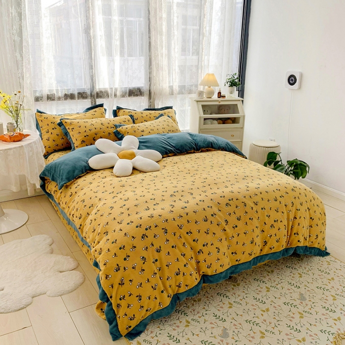 91家纺网 家纺一手货源 找家纺 金爱家 2021新款250克牛奶绒四件套 秋实