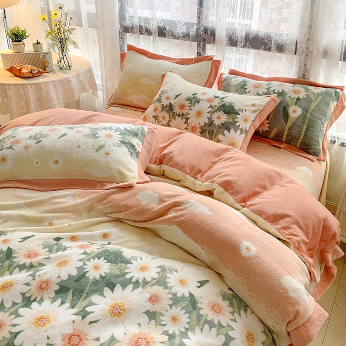 91家纺网 家纺一手货源 找家纺 金爱家 2021新款250克牛奶绒四件套 诗情花意