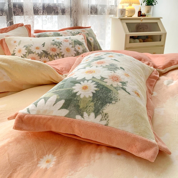 91家纺网 家纺一手货源 找家纺 金爱家 2021新款250克牛奶绒四件套 诗情花意