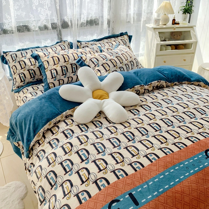 91家纺网 家纺一手货源 找家纺 金爱家 2021新款250克牛奶绒四件套 时尚DJ