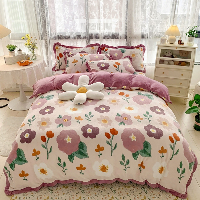 91家纺网 家纺一手货源 找家纺 金爱家 2021新款250克牛奶绒四件套 五百花园