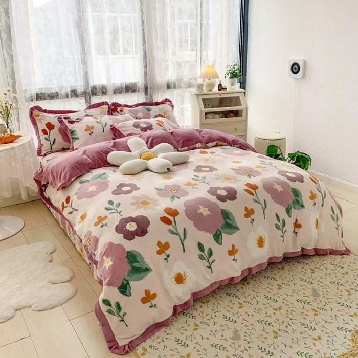 91家纺网 家纺一手货源 找家纺 金爱家 2021新款250克牛奶绒四件套 五百花园