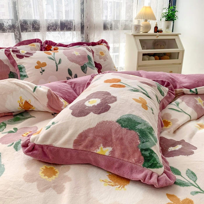 91家纺网 家纺一手货源 找家纺 金爱家 2021新款250克牛奶绒四件套 五百花园