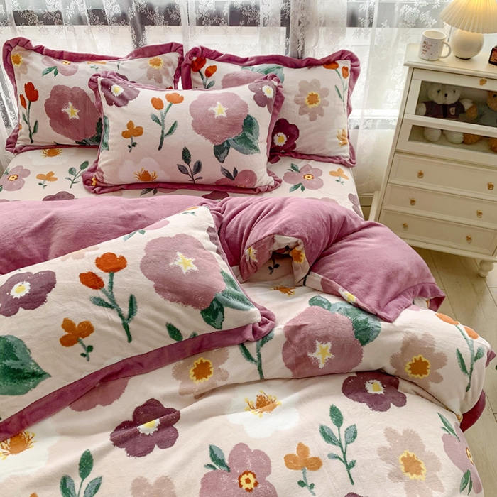 91家纺网 家纺一手货源 找家纺 金爱家 2021新款250克牛奶绒四件套 五百花园