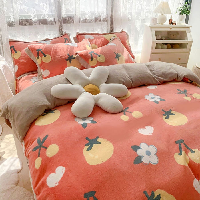 91家纺网 家纺一手货源 找家纺 金爱家 2021新款250克牛奶绒四件套 喜气洋洋