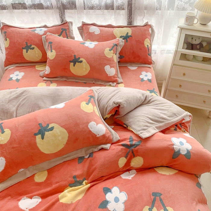 91家纺网 家纺一手货源 找家纺 金爱家 2021新款250克牛奶绒四件套 喜气洋洋