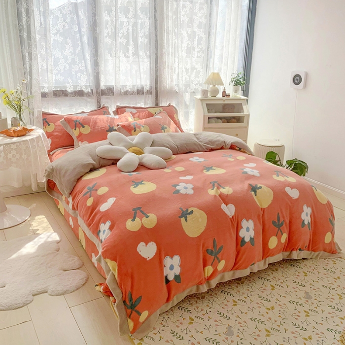 91家纺网 家纺一手货源 找家纺 金爱家 2021新款250克牛奶绒四件套 喜气洋洋