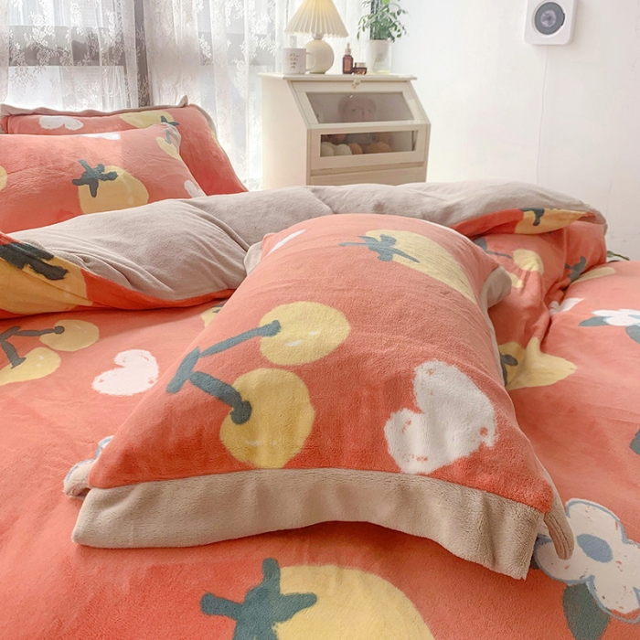 91家纺网 家纺一手货源 找家纺 金爱家 2021新款250克牛奶绒四件套 喜气洋洋