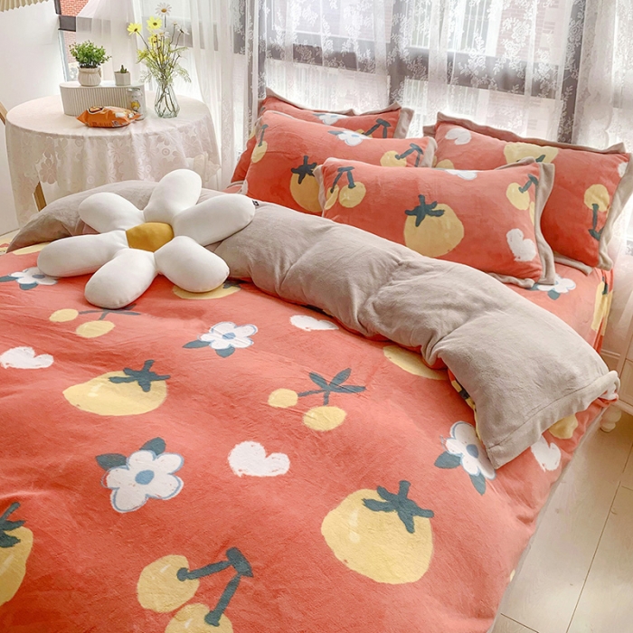 91家纺网 家纺一手货源 找家纺 金爱家 2021新款250克牛奶绒四件套 喜气洋洋