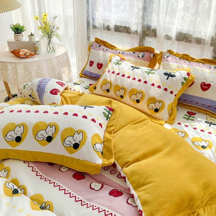 91家纺网 家纺一手货源 找家纺 金爱家 2021新款250克牛奶绒四件套 小淘气