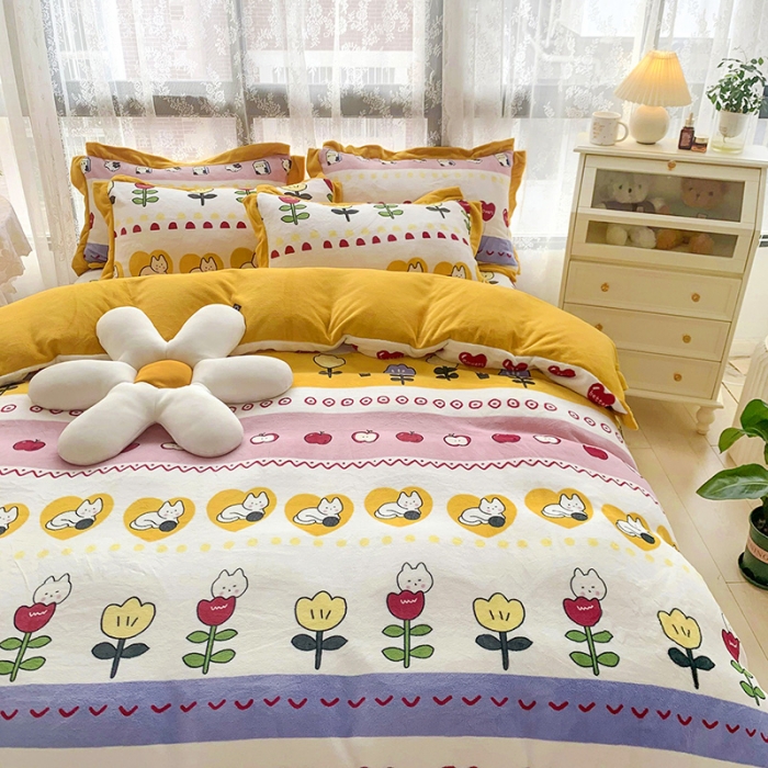 91家纺网 家纺一手货源 找家纺 金爱家 2021新款250克牛奶绒四件套 小淘气