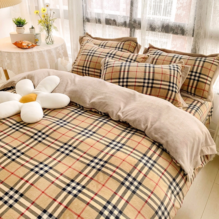 91家纺网 家纺一手货源 找家纺 金爱家 2021新款250克牛奶绒四件套 巴宝莉