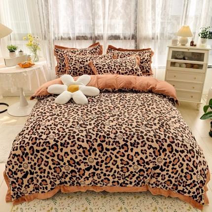 金爱家 2021新款250克牛奶绒四件套 豹纹卡其