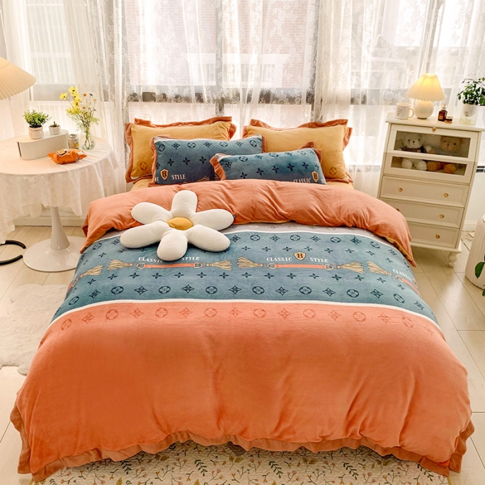 91家纺网 家纺一手货源 找家纺 金爱家 2021新款250克牛奶绒四件套 多彩