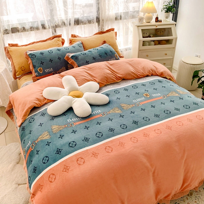 91家纺网 家纺一手货源 找家纺 金爱家 2021新款250克牛奶绒四件套 多彩