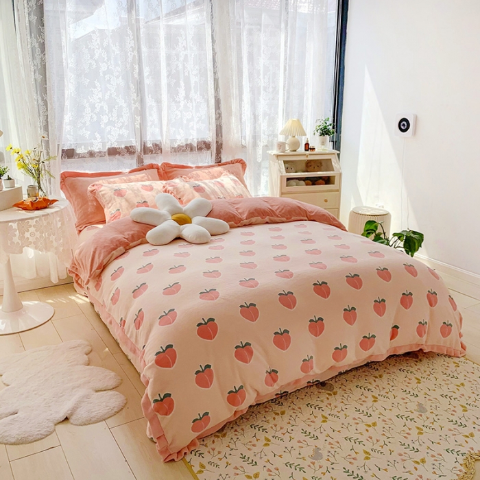 91家纺网 家纺一手货源 找家纺 金爱家 2021新款250克牛奶绒四件套 蜜桃