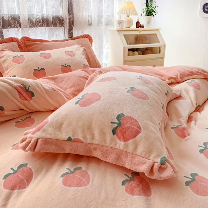 91家纺网 家纺一手货源 找家纺 金爱家 2021新款250克牛奶绒四件套 蜜桃