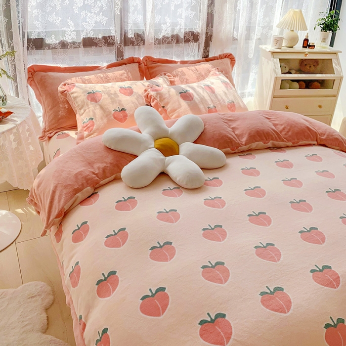 91家纺网 家纺一手货源 找家纺 金爱家 2021新款250克牛奶绒四件套 蜜桃