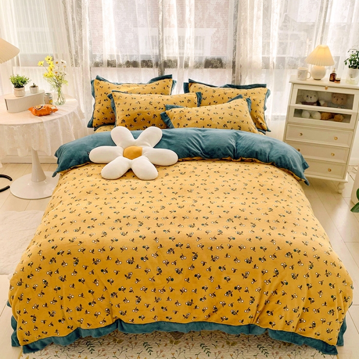 91家纺网 家纺一手货源 找家纺 金爱家 2021新款250克牛奶绒四件套 秋实