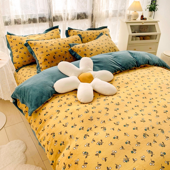 91家纺网 家纺一手货源 找家纺 金爱家 2021新款250克牛奶绒四件套 秋实