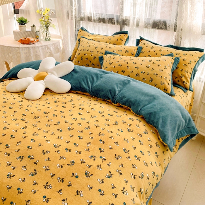 91家纺网 家纺一手货源 找家纺 金爱家 2021新款250克牛奶绒四件套 秋实