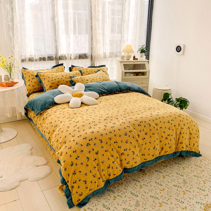 91家纺网 家纺一手货源 找家纺 金爱家 2021新款250克牛奶绒四件套 秋实