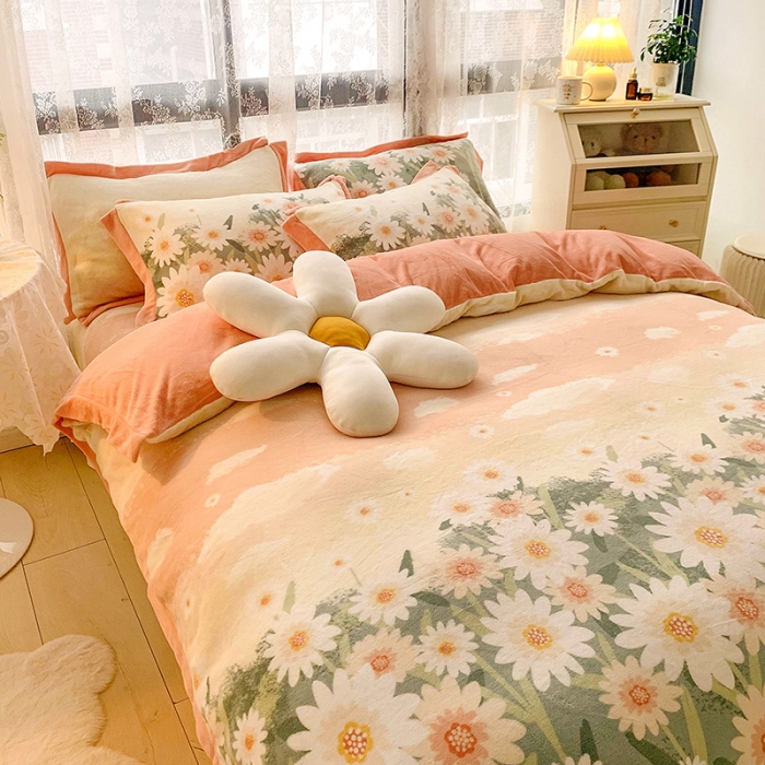 91家纺网 家纺一手货源 找家纺 金爱家 2021新款250克牛奶绒四件套 诗情花意