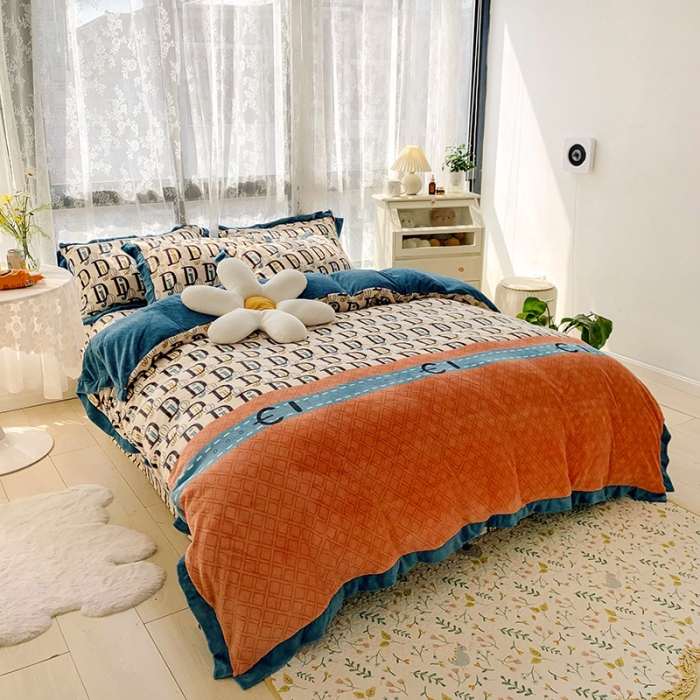 91家纺网 家纺一手货源 找家纺 金爱家 2021新款250克牛奶绒四件套 时尚DJ